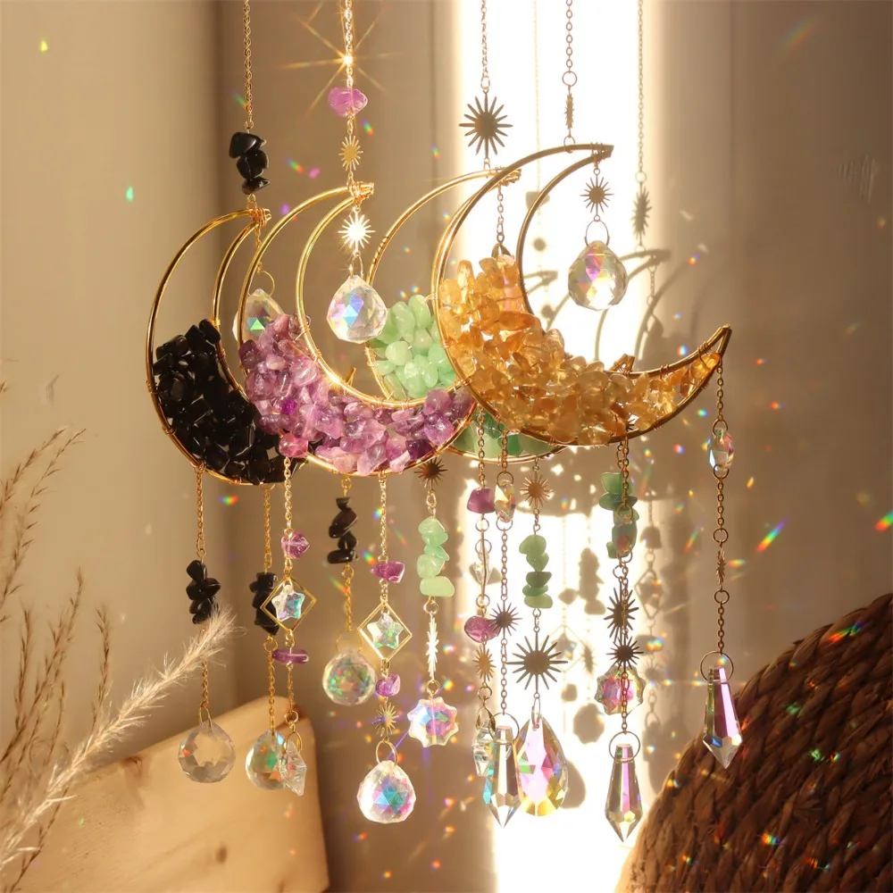 

Ornaments Sun Catcher Amethyst Prism Rainbow Suncatcher Wind Chime Crystals Stone Crystal Moon