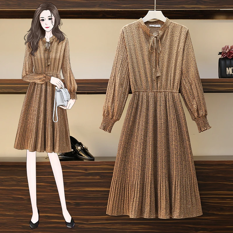 Summer Autumn New Women's Dresses Female Clothing V-neck Casual Long Sleeve Printing Chiffon Fashion Loose