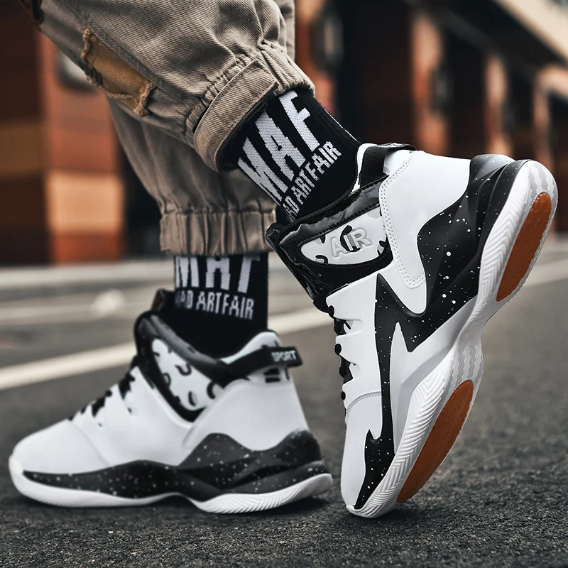 Professional Breathable Leather Basketball Shoes Unisex Anti-shock Men Athletic Shoes Comfy Non-slip Women Training Sports Shoes