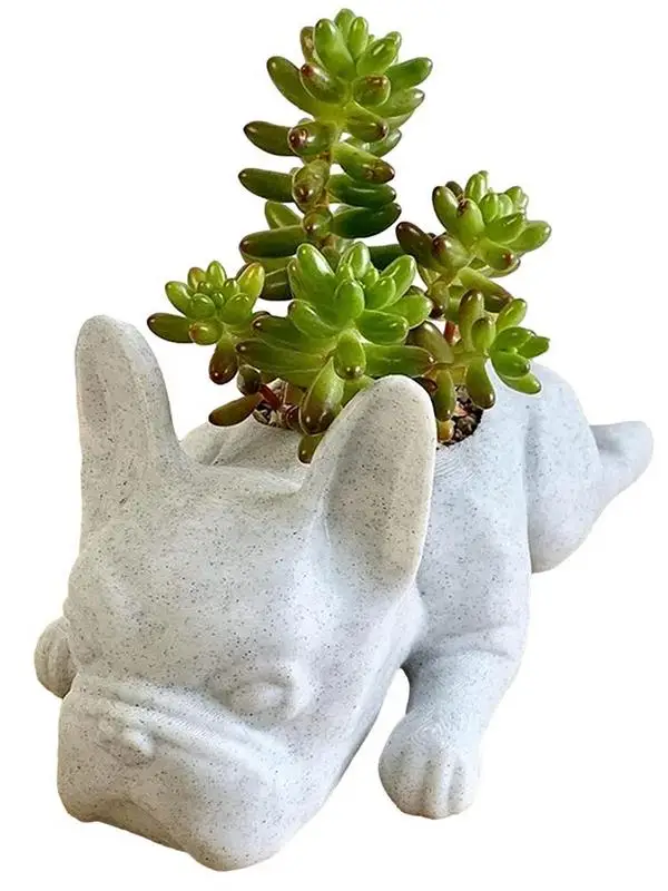 

French Bulldog Flower Pot Decorative Vase Resin Succulent Plant Pot Creative Small Cactus Pots Flower Pots Mini Plant Planters