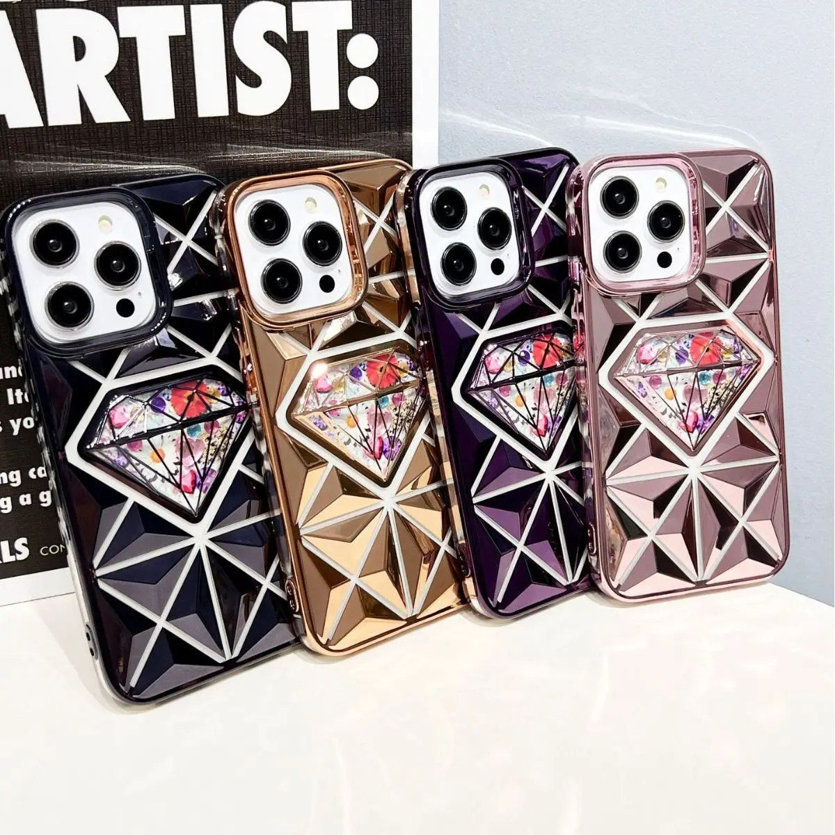 

Electroplated Stereoscopic Rhombic Diamond Phone Case For iPhone 15 14 Plus 15 14 13 12 11 ProMax All-inclusive Protective Cover