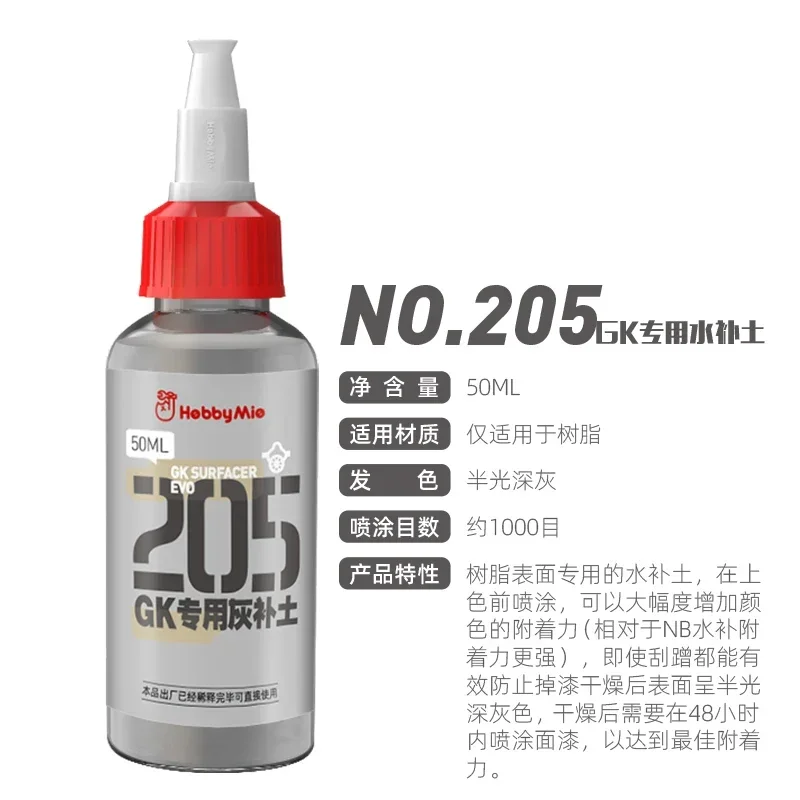 

Hobby Mio 201-206 Surfacer EVO предварительно смешанная краска смола пластиковая модель распылительный пигмент для модели хобби инструменты для рисования DIY 50 мл