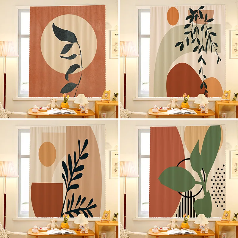 

Art Printed Pasted Curtain Punch Free Partition Curtain Living Room Bedroom Household Blackout Curtain Decoration Accessories