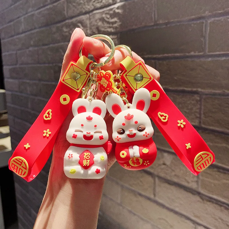 

Модный трендовый мягкий силиконовый новогодний брелок с кроликом, необычный мультяшный милый школьный портфель для пар, китайский брелок, ...