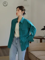 dushu 2021 fall fashion blouse women button up shirts ladies tops french slim casual shirt blue tops vintage casual style