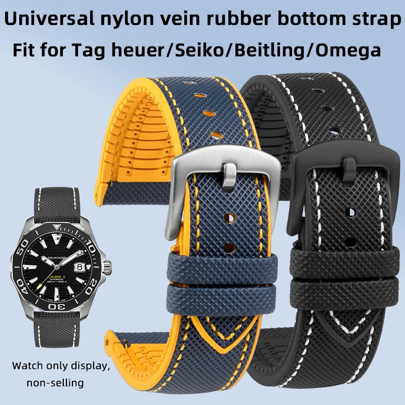 Фото Универсальный нейлоновый резиновый нижний ремешок для Seiko Breitling Blancpain Omega Tag-heuer, мужской водонепроницаемый ремешок для часов, браслет №2