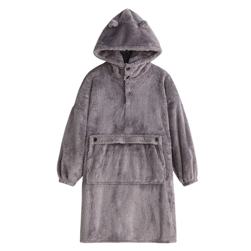 Pullover Women Winter Coral Fleece Bathrobe Warm Flannel Bath Mens Cozy Night Sleepwear Thick Couple Long Sweater