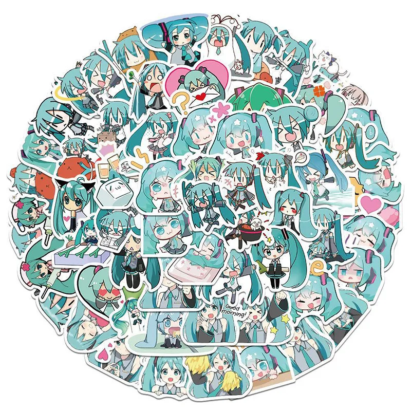 

65PCS Cartoon Cute Miku Chibi Graffiti Stickers Decals Laptop Luggage Skateboard Waterproof Phone Car Sticker Kid Gift Toys