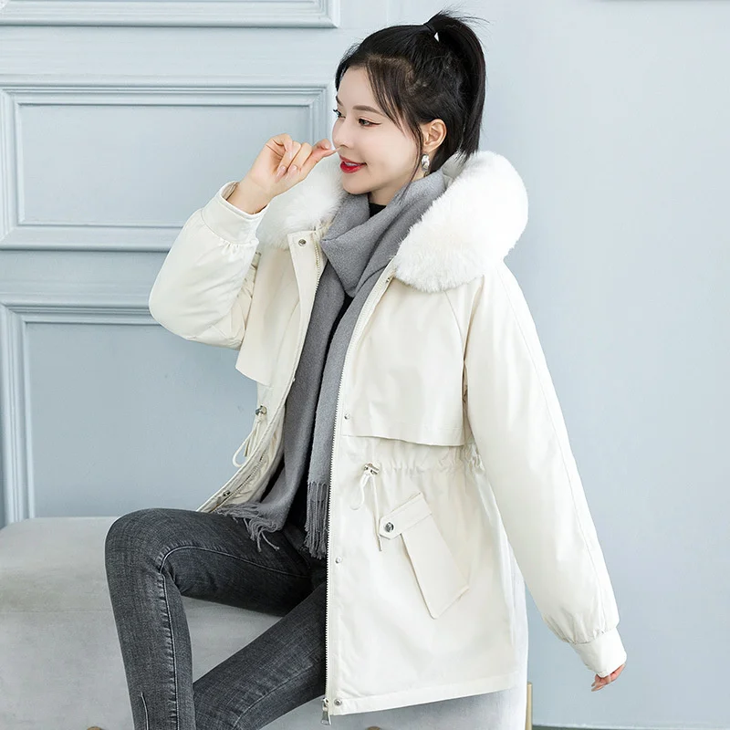 Casual Loose Hooded Parkas Winter Jacket Women 2022 New Fashion Solid Thick Fur Liner Coats Women Cotton Padded Clothes