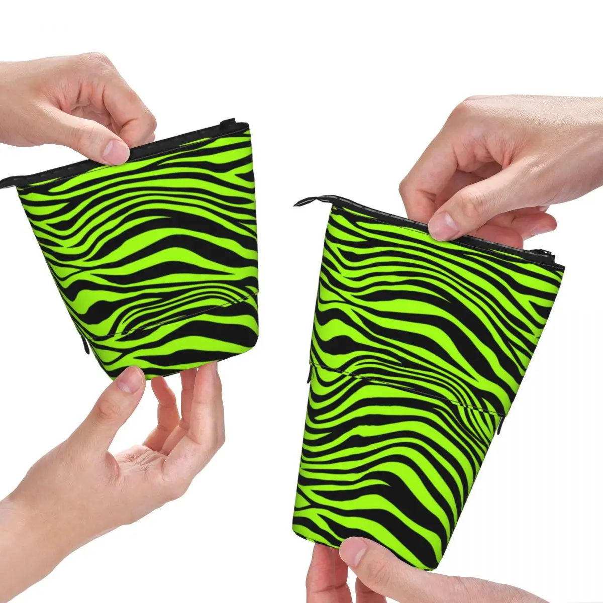 

Green Tiger Lines Fold Pencil Case Animal Print Fashion Standing Pencil Box College For Child Pen Organizer