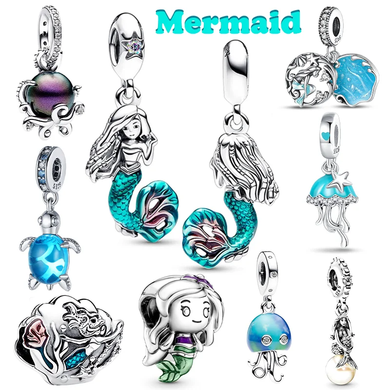 

Hot Selling Ocean Collection Mermaid Beads Original 925 Sterling Silver Open Buckle Bracelet DIY Pearl Jewelry Gifts for Women