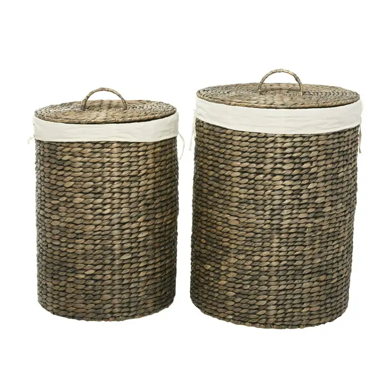 

CosmoLiving by Cosmopolitan 24", 25"H Dark Brown Seagrass Handmade Storage Basket with Liner and Matching Tops, 2-Pieces Storage