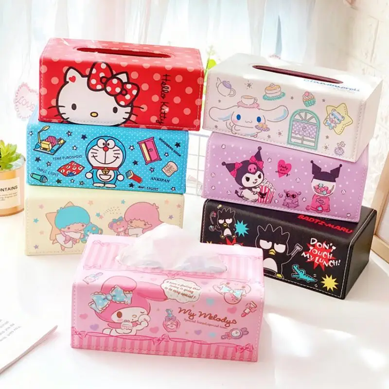 

Милая мультяшная шкатулка Cinnamoroll Kuromi Melody KT, настольная кожаная коробка для бумажных салфеток, коробка для бумажных салфеток для кавайной девочки