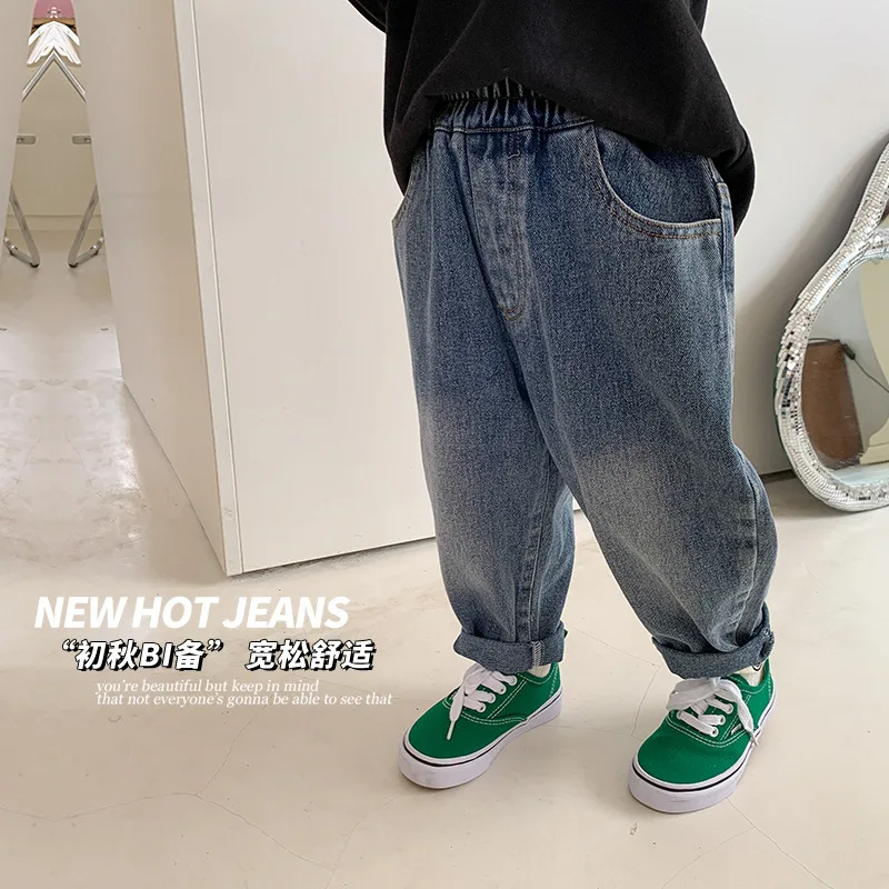 

Autumn Unisex Fashion Sand Washed Denim Pants Children Casual All-match Baggy Jeans