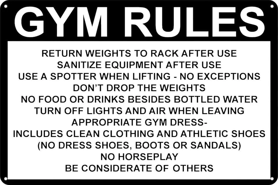 Ylens Securty Sgn Sfety 8x12 Decor Street Wrnng Gym Rules Return Weghts Rck fter e
