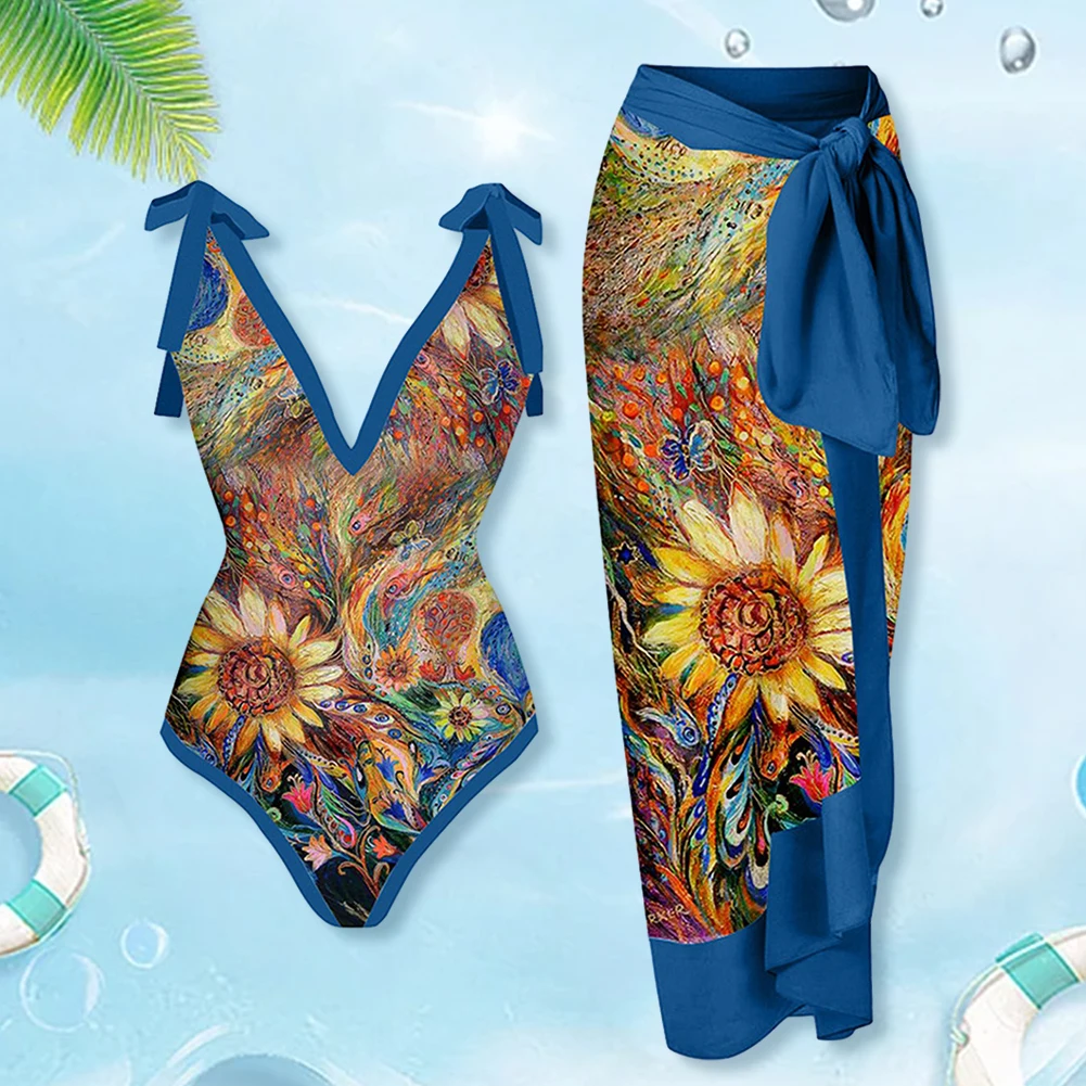 

Beach Bathing Suit with Dress Lace Up Swimming Bodysuit 2-Piece Women Breathable Conservative Fashionable for Female Accessories