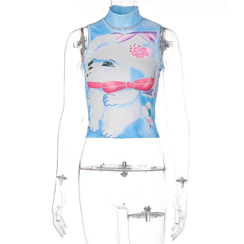 Женские милые майки без рукавов с мультяшным принтом и графическим летняя одежда