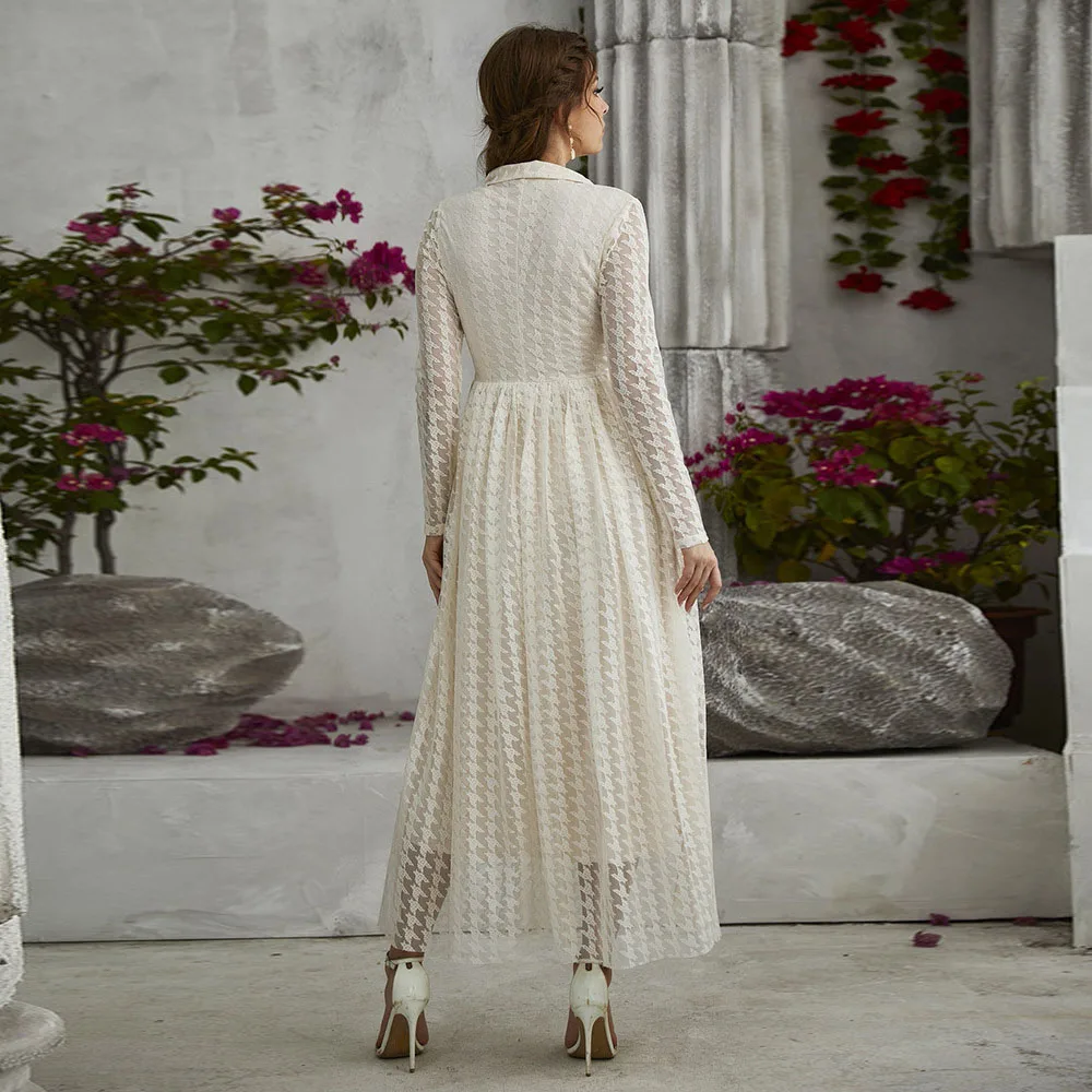 2022 Maxi Dresses For Women Summer 2022 Muslim Abaya Wedding Dubai Fashion V Neck Lace Office Lady Dress