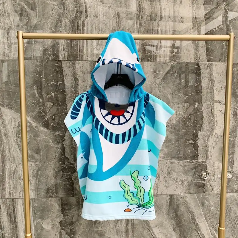 Hooded Soft Microfiber Cloak for Baby Boys Cartoon Fish Printed Blankets Swimming Robes Newborn Infant Kids Towel Bathrobes |