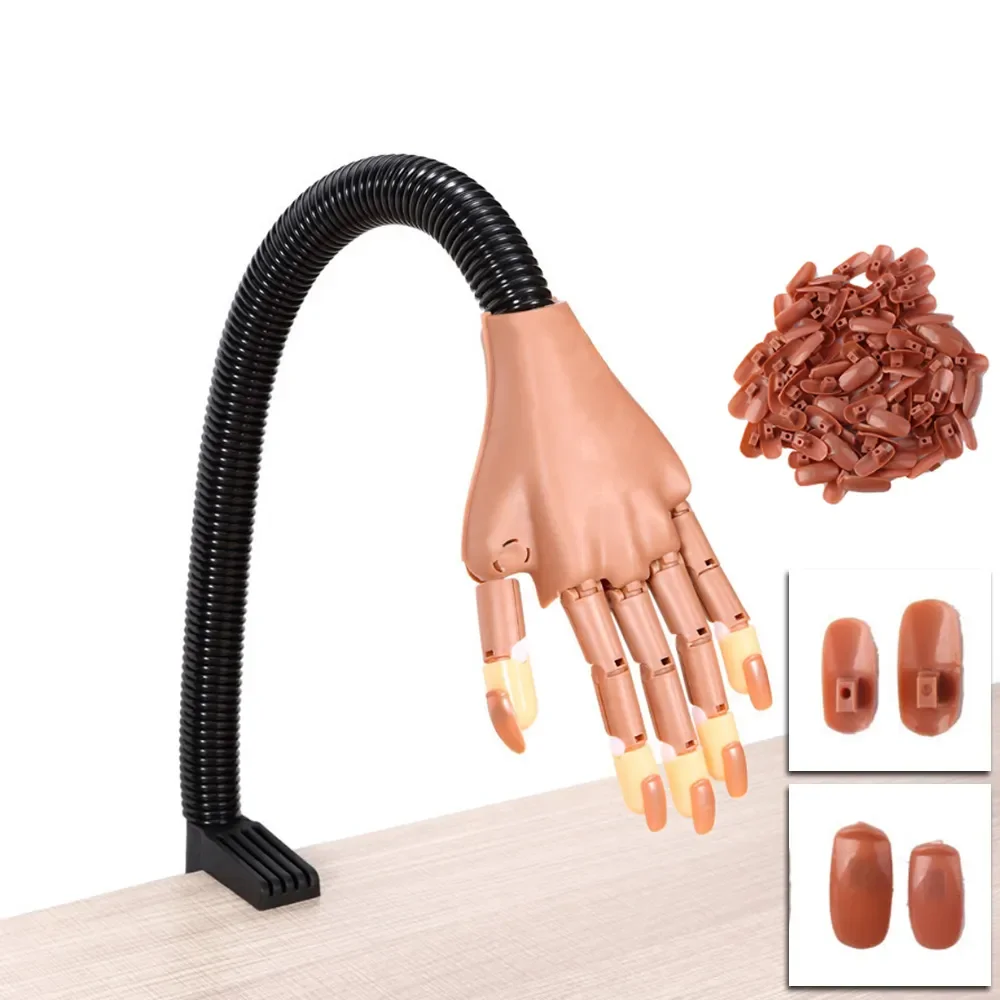 

NEW2023 Adjustable Training Hand Practice Fake Hand with 100pcs Acrylic Nail Tips Flexible Nails Holder Manicure Nail Art Tools