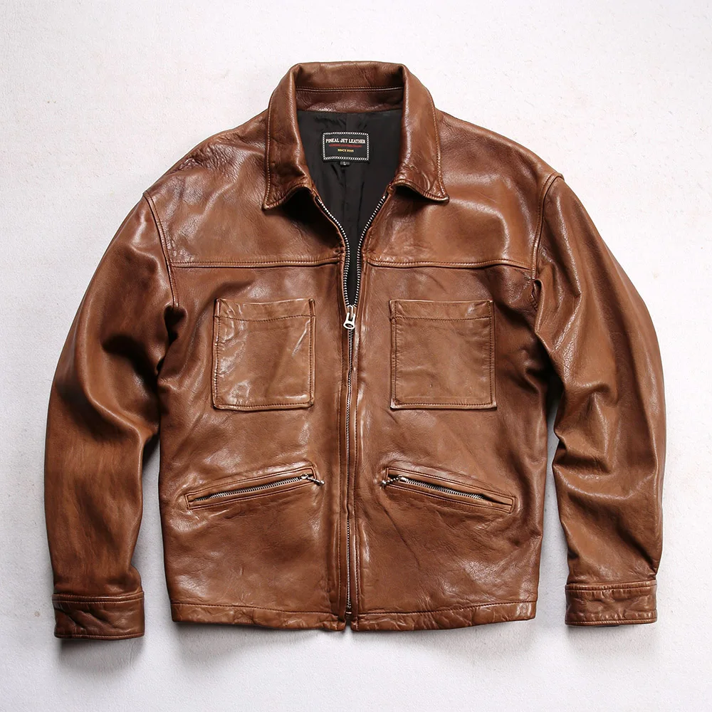 

Spring and autumn men's new wide version of the leisure Real leather garment retro washed vegetable tanned sheepskin jacket