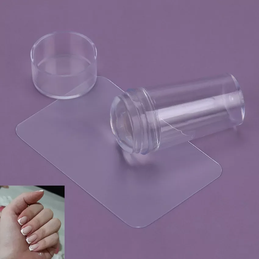 

French Nail Stamp Stamper Jelly Head With Scraper Nail Art Template Silicone Stamping Plate Tools Manicure Accessories