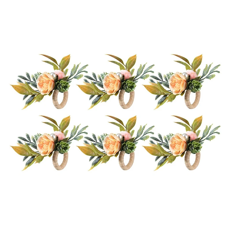 

Napkin Rings, Set Of 6 Flower Napkin Holders With Pearl Dinner Tables Rings For Wedding, Party, Christmas, Holiday Easy To Use