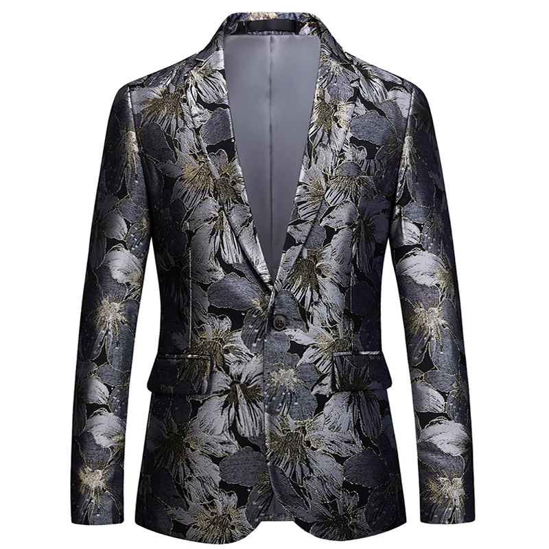 Luxury Flower Men's Blazers Autumn Slim Casual Business Dress Suit Jackets Singer Stage Coats Social Wedding Groom Tuxedo M-6XL