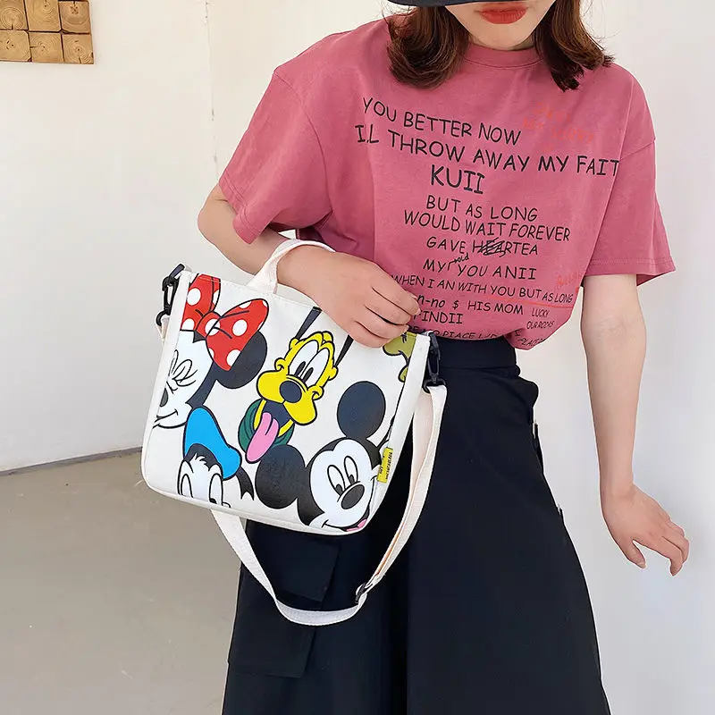 Disney Woman's Shoulder Bag Mickey Mouse Canvas Crossbody Bag for Girl Cute Large Capacity High Quality Durable Free Shipping