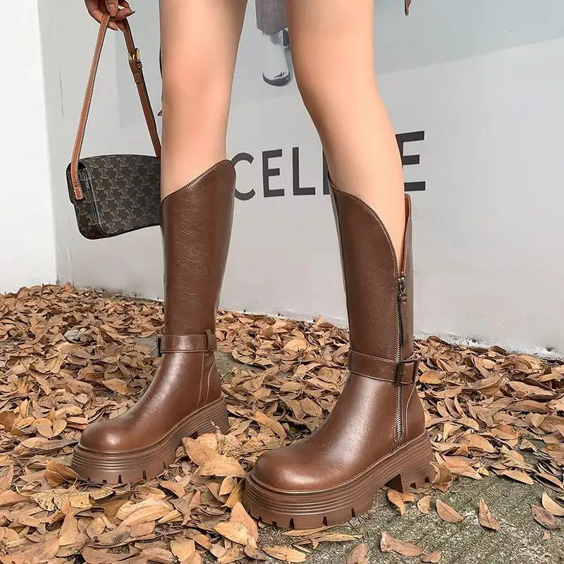 Krazing Pot длинные сапоги из натуральной кожи с круглым носком и средним каблуком для