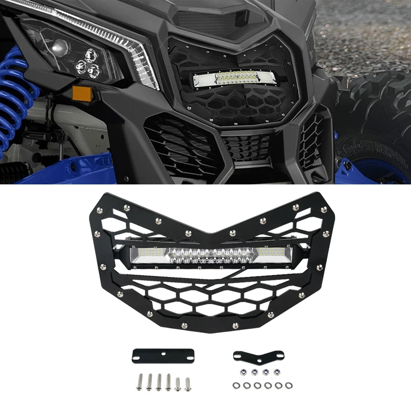 NiceCNC UTV Front Bumper Mesh Grill 10'' 32W LED Light Bar For Can Am Maverick x3 4x4 XDS XRC XMR Turbo DPS 2017-2021 2022