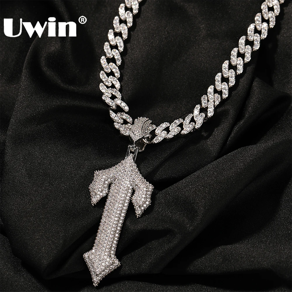 

UWIN Men Women Hip Hop Letter Iced Out Cross Sword Necklaces with 9mm Cuban Chain Hip Hop Pendant Necklace Fashion Charm Jewelry