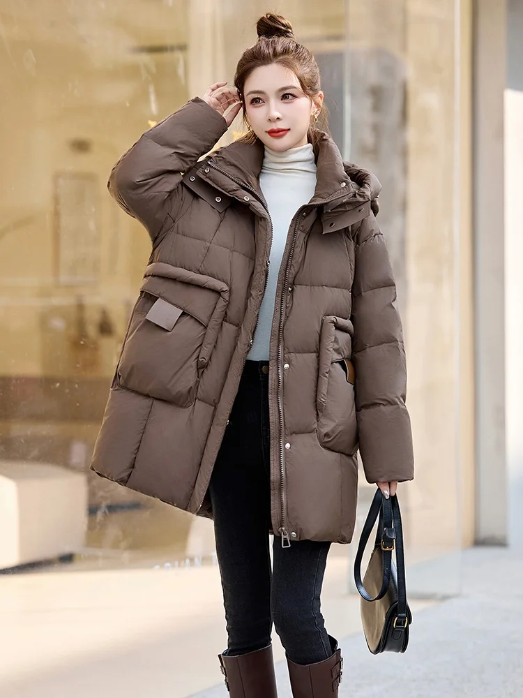 Корейский пуховик Jiujiang средней длины женский зимний 2024 новый дизайн толстая