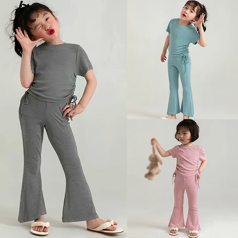 Летний комплект блузки и шорт из хлопка/полиэстера в корейском стиле с короткими