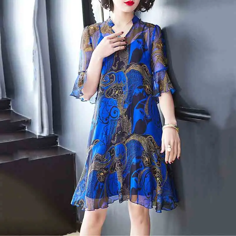 Шифоновое платье большого размера весна-лето 2023 новинка свободная и Тонкая