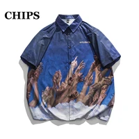 chips 2022 summer hand printing creativity fashion men shirt hip hop shirt print harajuku short sleeve shirt oversize streetwear
