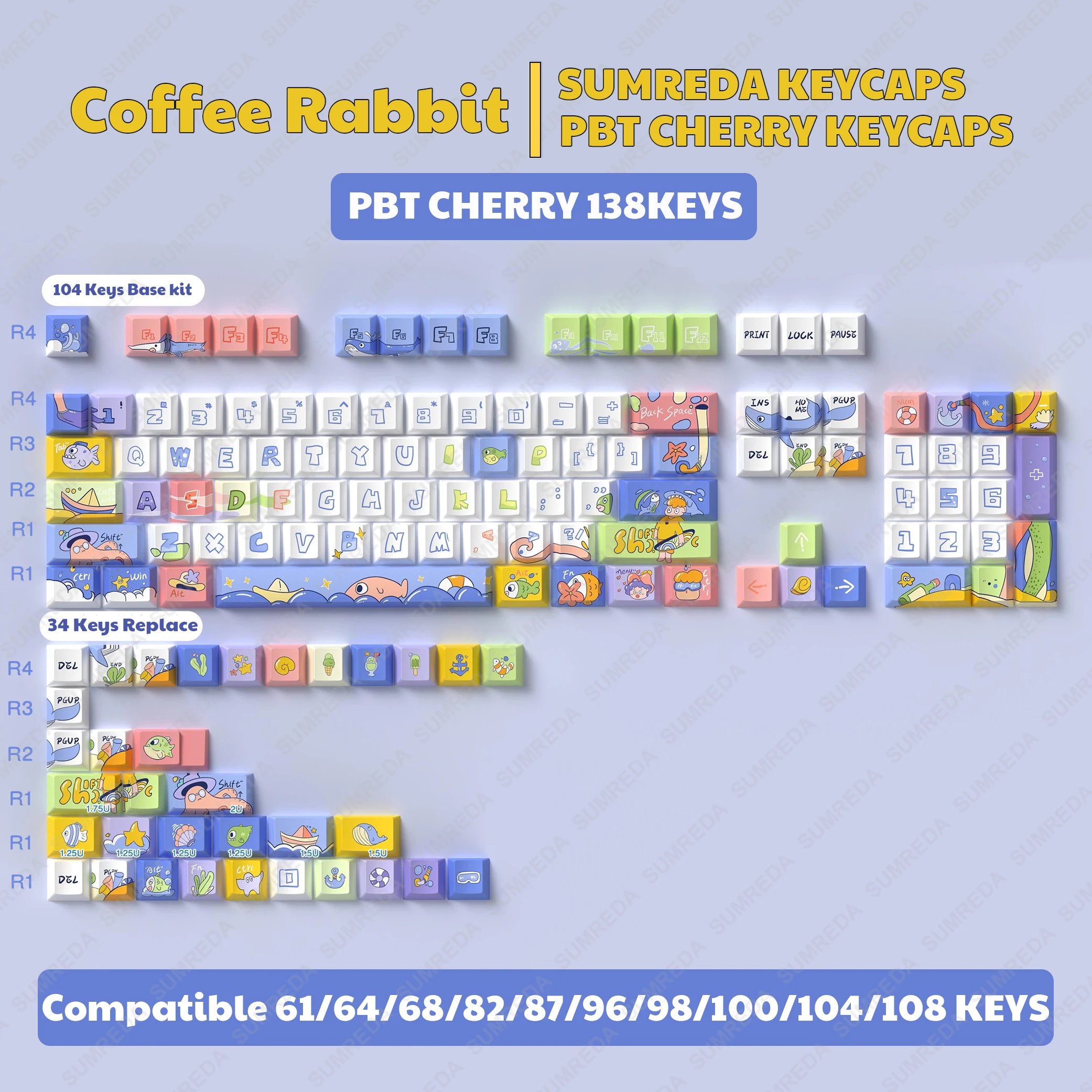 Колпачки для клавиш подводного мира LEOBOG Hi75 Hi8 PBT колпачки с красителем sub Cherry Profile