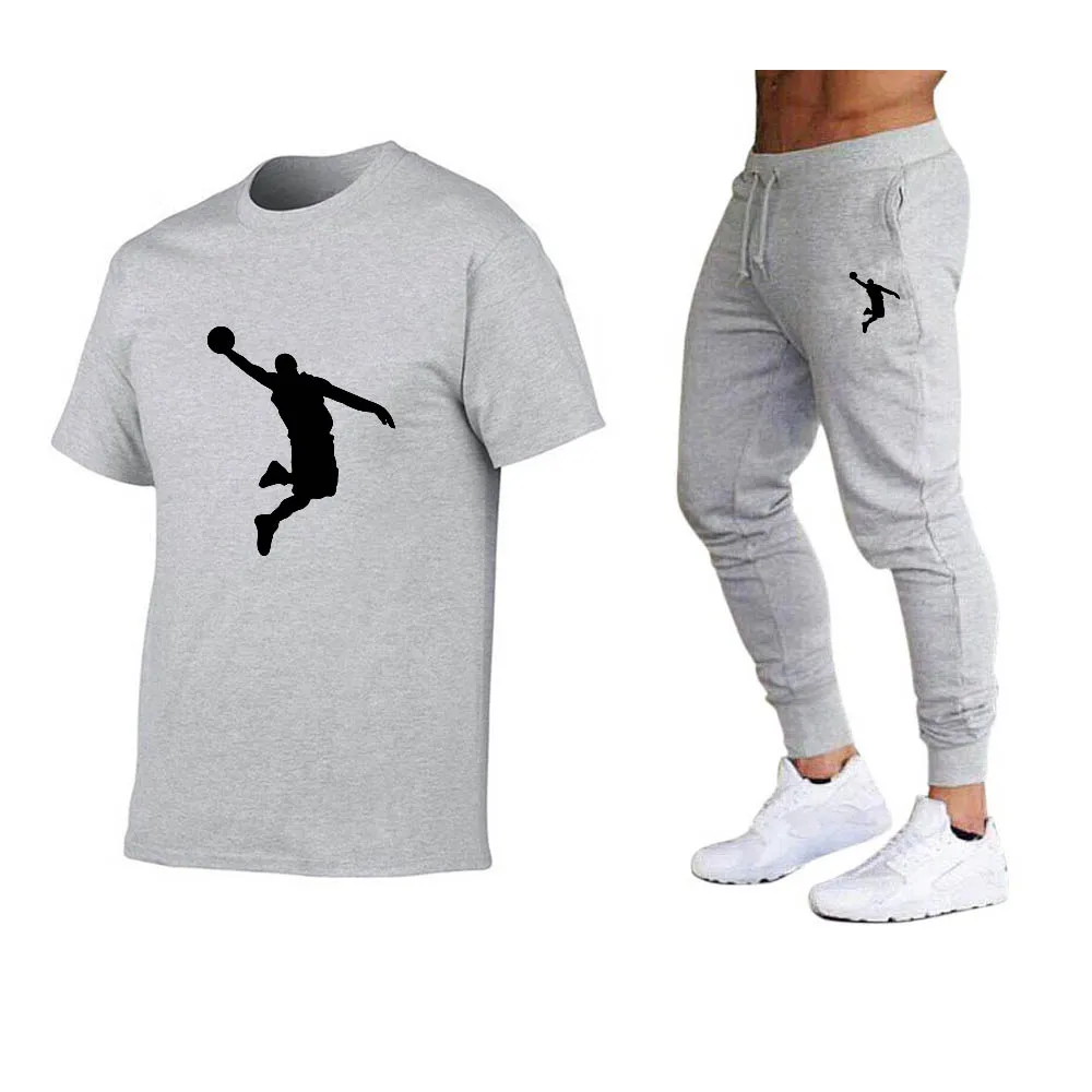 Hot-Selling Summer T-Shirt Pants Set Casual Brand Fitness Jogger Pants T Shirts Hip hop Fashicon Men'sTracksuit