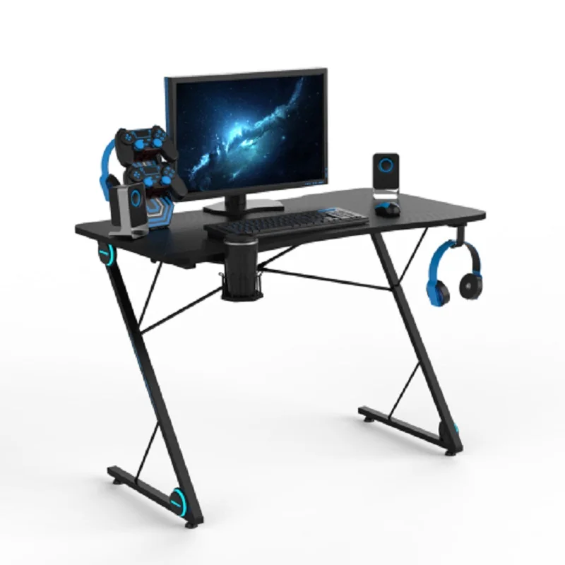 

Gamer Desk Z Shaped Professional E Sport Workstation with LED Lights Large Carbon Fiber Surface Ergonomic PC Home Office