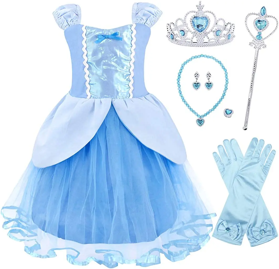 

Toddler Girls Princess Dresses Fancy Dress up Costume Birthday Party Cosplay Halloween with Accessories 2-7 Years