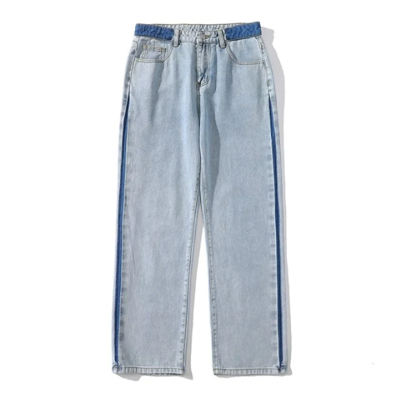 DEEPTOWN Loose Straight Jeans Men Classic Casual Denim Pants Blue Striped Streetwear Korean Fashion Trousers Male Spring Autummn
