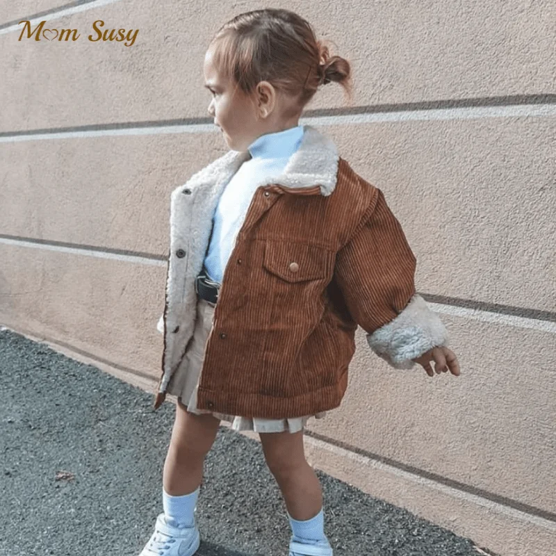 Fashion Baby Girl Boy Winter Jacket Corduroy Fur Thick Infant Toddler Child Warm Coat Baby Outwear High Quality Clothes 1-5Y
