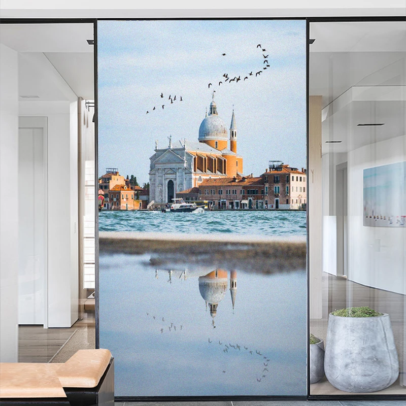 

Window Film Privacy Frosted Glass Sticker Heat Insulation and Sunscreen Castle View Decoration Adhesive sticker for Home
