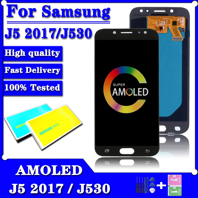 100% Super Amoled J530 ЖК-дисплей для Samsung Galaxy J5 2017 J530F AMOLED ЖК-дисплей с сенсорным экраном дигитайзер в сборе Бесплатная доставка