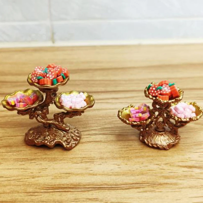 

1P Mini Miniature European Style Fruit Tray Alloy Model 3D Miniature Food DIY Craft For Dollhouse 4.3*3.3CM 4*2.5CM