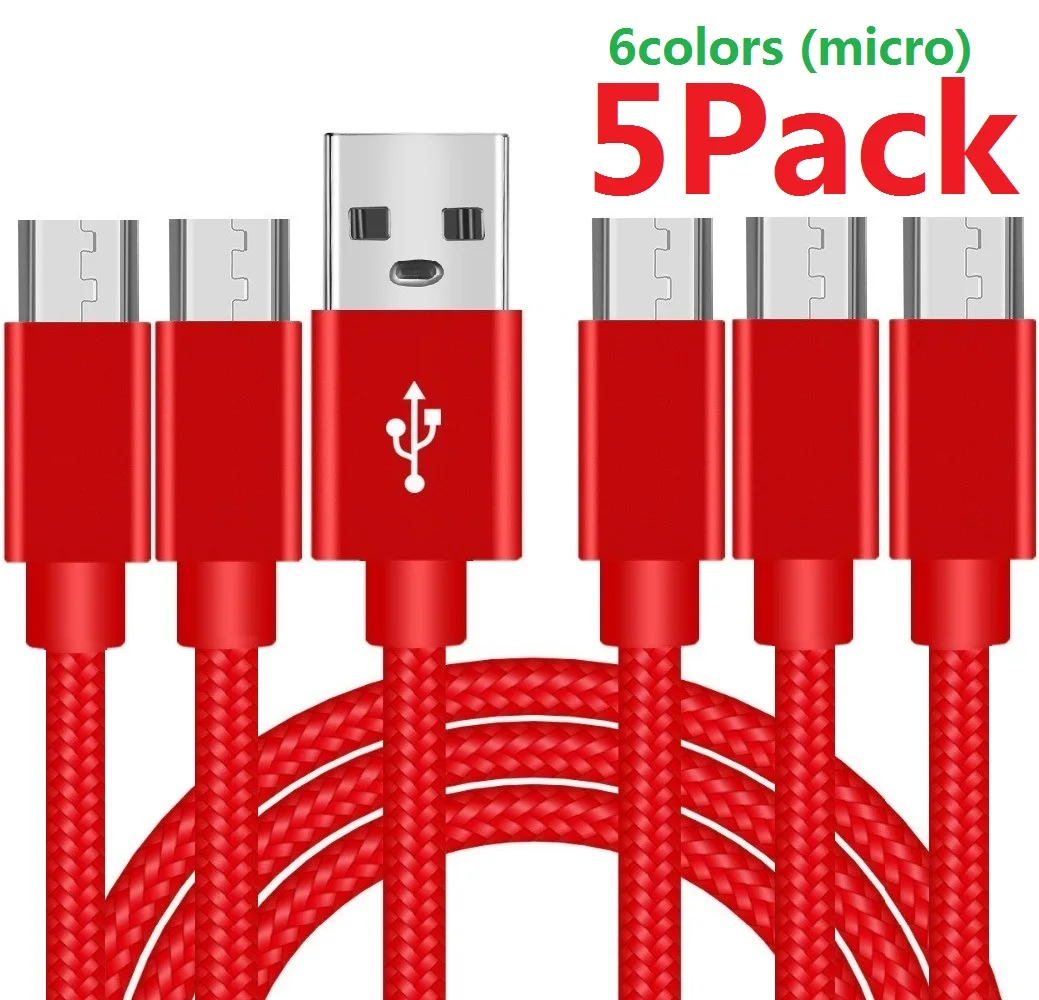 

5Pack 1M 2M 3M Micro 5Pin Usb Cable Fast Charging 2.4A Fabric Nylon Cables Wire For Samsung s6 s7 note 2 4 htc lg xiaomi huawei