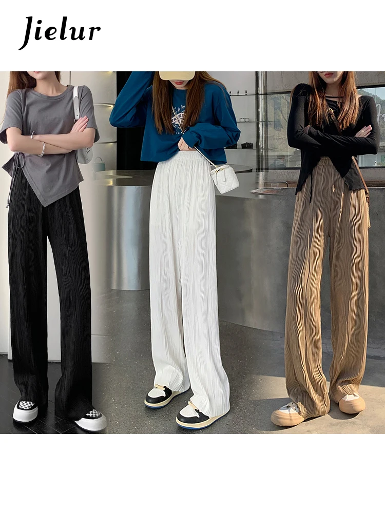 Jielur Женские однотонные белые брюки повседневные черные женские шикарные прямые