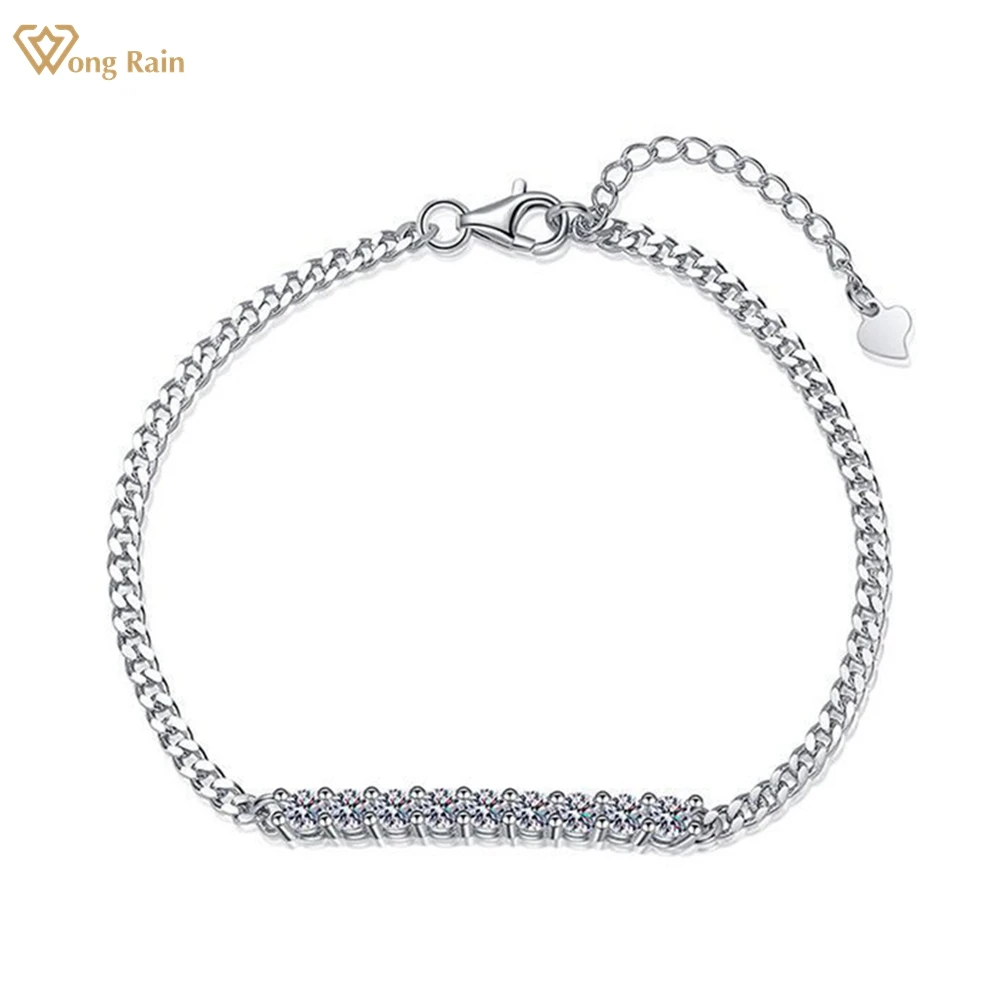 

Wong Rain Solid 925 Sterling Silver VVS1 D Color 3MM Pass Test Diamonds Real Moissanite Gemstone Cuban Bracelets Gift Wholesale