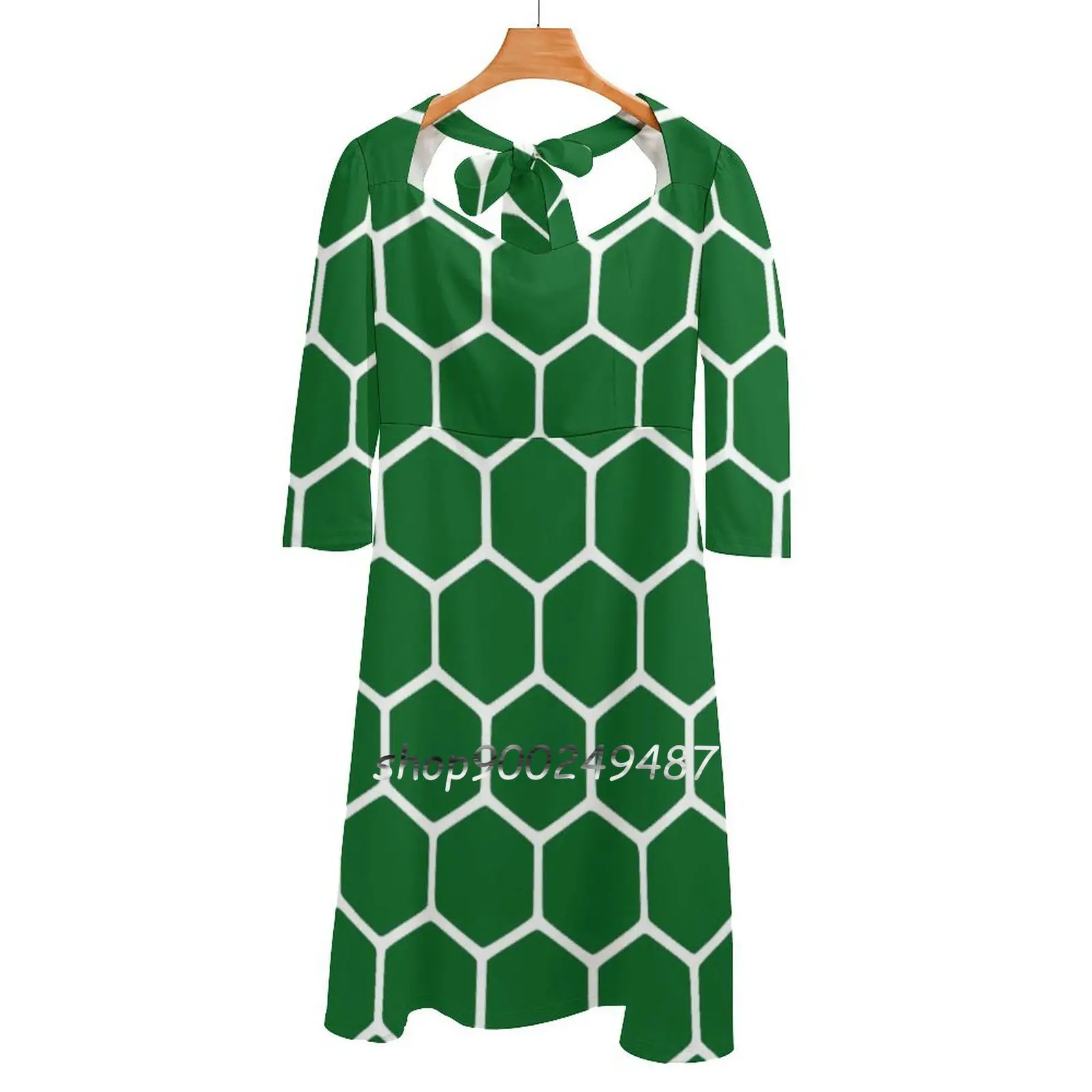 

Зеленые Вечерние платья с сотовым узором, пикантное платье средней длины, женское милое цельнокроеное платье, корейские зеленые шестигранн...