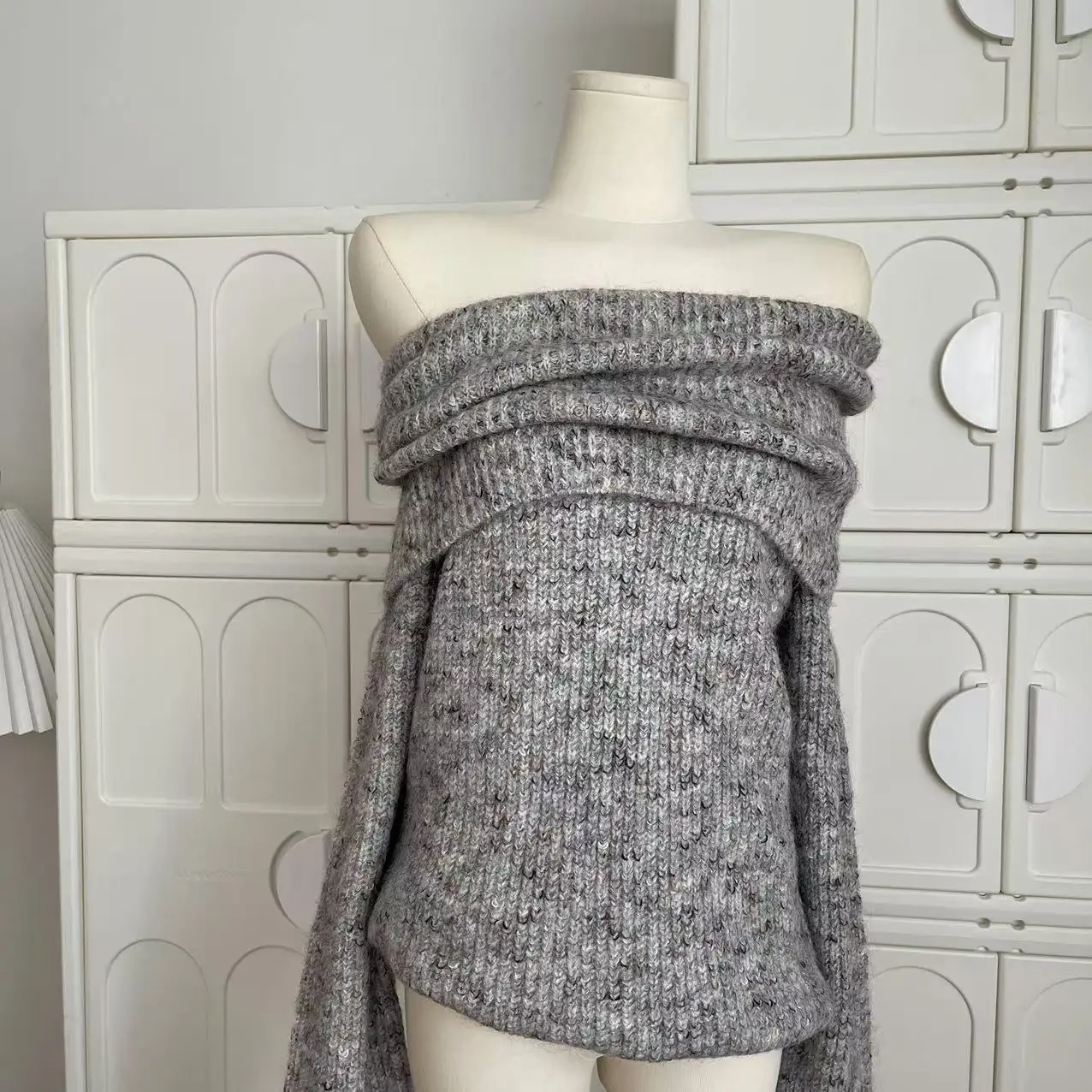 Осень-зима женские французские винтажные свитера с длинным рукавом разрезом на